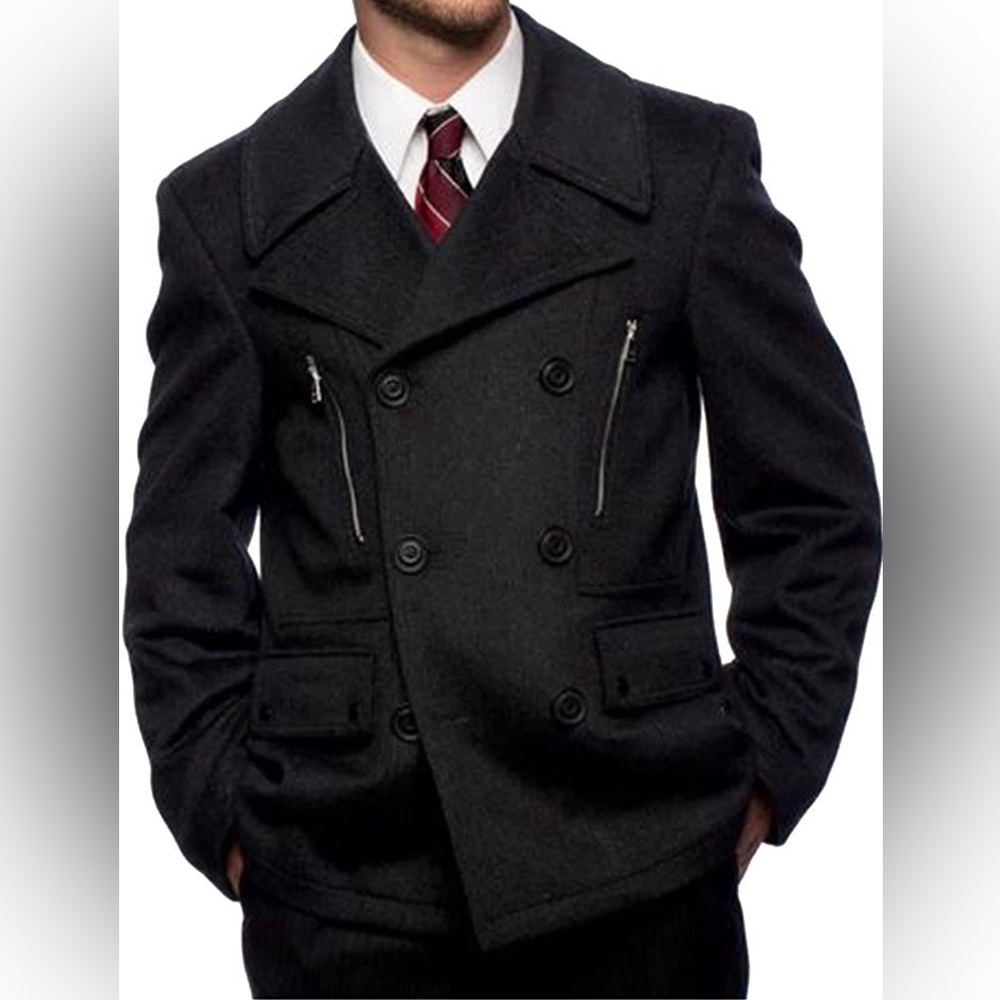 Black Men’s Double Breasted Peacoat (Brand New)